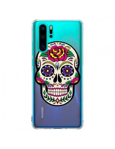 Coque Huawei P30 Pro Tête de Mort Mexicaine Fleurs Transparente - Laetitia