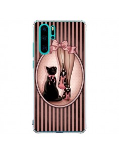 Coque Huawei P30 Pro Lady Chat Noeud Papillon Pois...