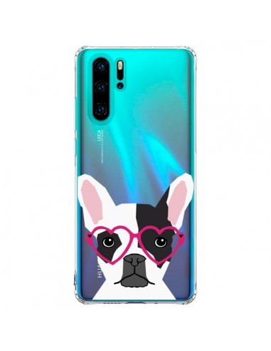 Coque Huawei P30 Pro Bulldog Français Lunettes Coeurs Chien Transparente - Pet Friendly