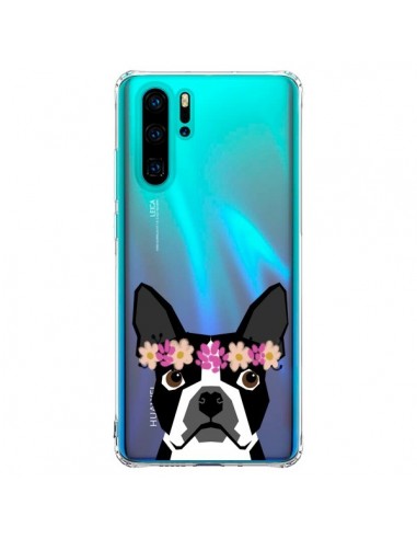 Coque Huawei P30 Pro Boston Terrier Fleurs Chien Transparente - Pet Friendly