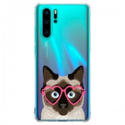 Coque Huawei P30 Pro Chat Marron Lunettes Coeurs...
