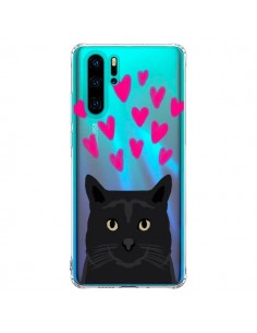 Coque Huawei P30 Pro Chat Noir Coeurs Transparente - Pet...