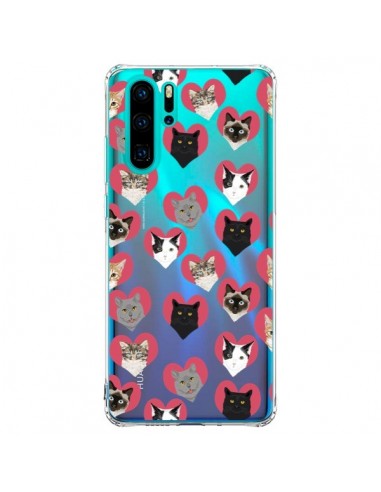 Coque Huawei P30 Pro Chats Coeurs Transparente - Pet Friendly