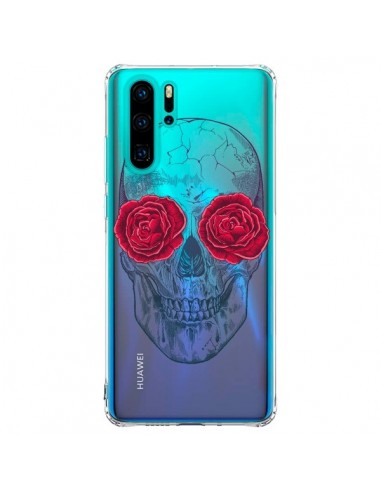 Coque Huawei P30 Pro Tête de Mort Rose Fleurs Transparente - Rachel Caldwell