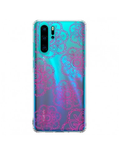 Coque Huawei P30 Pro Pink Doodle Flower Mandala Rose Fleur Transparente - Sylvia Cook