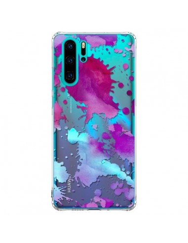 Coque Huawei P30 Pro Watercolor Splash Taches Bleu Violet Transparente - Sylvia Cook