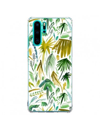 Coque Huawei P30 Pro Brushstrokes Tropical Palms Green - Ninola Design