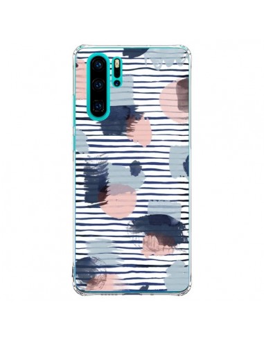 Coque Huawei P30 Pro Watercolor Stains Stripes Navy - Ninola Design
