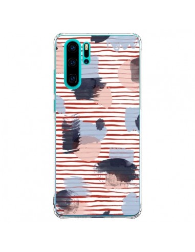 Coque Huawei P30 Pro Watercolor Stains Stripes Red - Ninola Design
