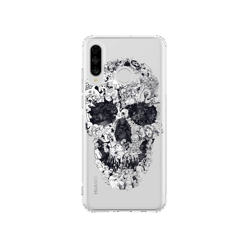 Coque Huawei P30 Lite Doodle Skull Dessin Tête de Mort Transparente - Ali Gulec