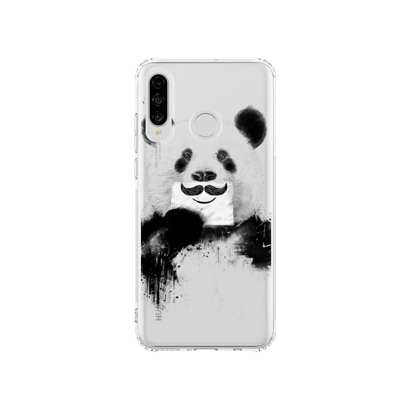 Coque Huawei P30 Lite Funny Panda Moustache Transparente - Balazs Solti
