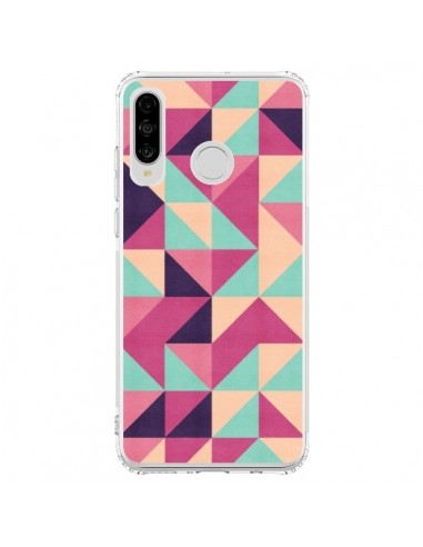 Coque Huawei P30 Lite Azteque Triangle Rose Vert - Eleaxart