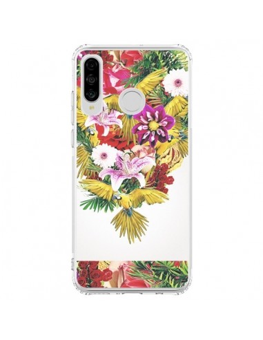 Coque Huawei P30 Lite Parrot Floral Perroquet Fleurs - Eleaxart