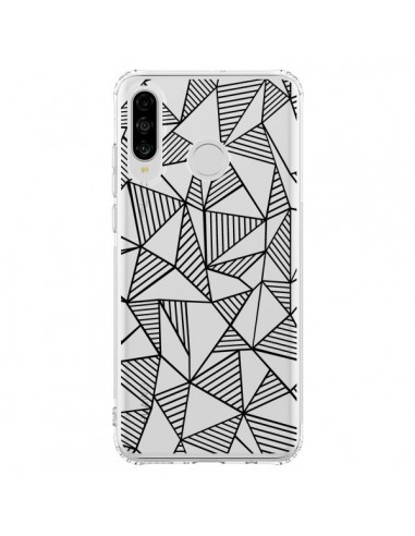 Coque Huawei P30 Lite Lignes Grilles Triangles Grid Abstract Noir Transparente - Project M