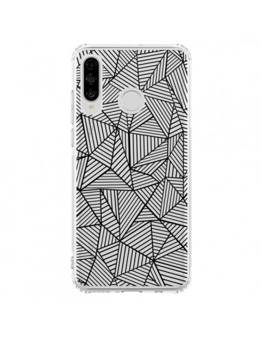 Coque Huawei P30 Lite Lignes Grilles Triangles Full Grid Abstract Noir Transparente - Project M