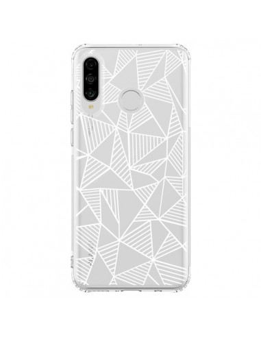 Coque Huawei P30 Lite Lignes Grilles Triangles Grid Abstract Blanc Transparente - Project M