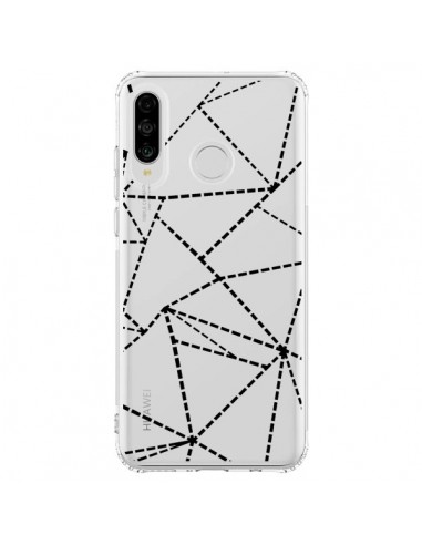 Coque Huawei P30 Lite Lignes Points Abstract Noir Transparente - Project M