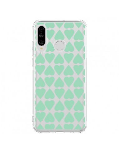 Coque Huawei P30 Lite Coeurs Heart Mint Bleu Vert Transparente - Project M