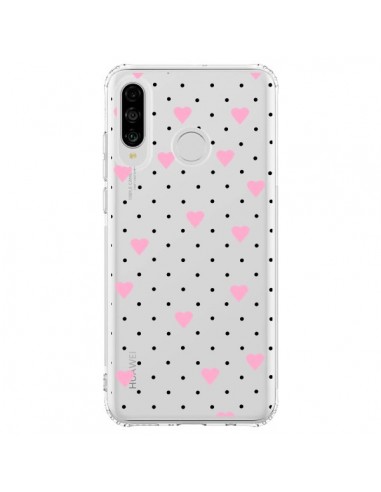 Coque Huawei P30 Lite Point Coeur Rose Pin Point Heart Transparente - Project M