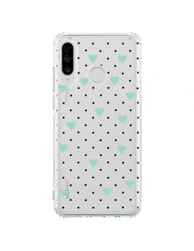 Coque Huawei P30 Lite Point Coeur Mint Bleu Vert Pin Point Heart Transparente - Project M