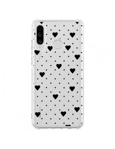 Coque Huawei P30 Lite Point Coeur Noir Pin Point Heart Transparente - Project M