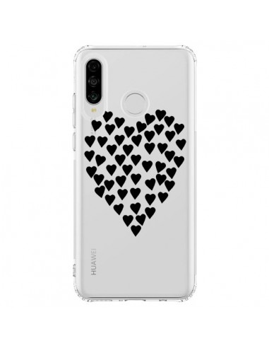 Coque Huawei P30 Lite Coeurs Heart Love Noir Transparente - Project M