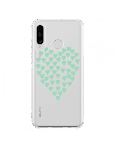 Coque Huawei P30 Lite Coeurs Heart Love Mint Bleu Vert Transparente - Project M