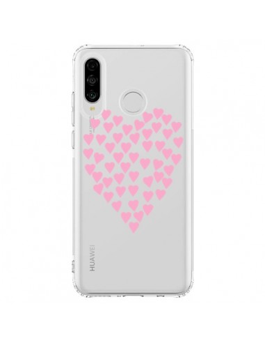 Coque Huawei P30 Lite Coeurs Heart Love Rose Pink Transparente - Project M