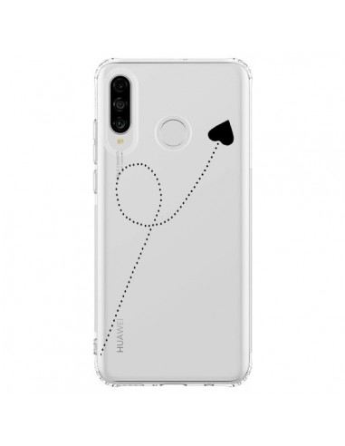 Coque Huawei P30 Lite Travel to your Heart Noir Voyage Coeur Transparente - Project M