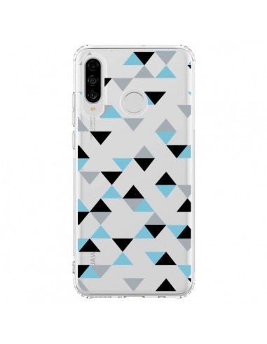 Coque Huawei P30 Lite Triangles Ice Blue Bleu Noir Transparente - Project M