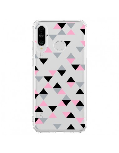 Coque Huawei P30 Lite Triangles Pink Rose Noir Transparente - Project M