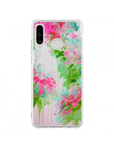 Coque Huawei P30 Lite Fleur Flower Rose Vert Transparente - Ebi Emporium