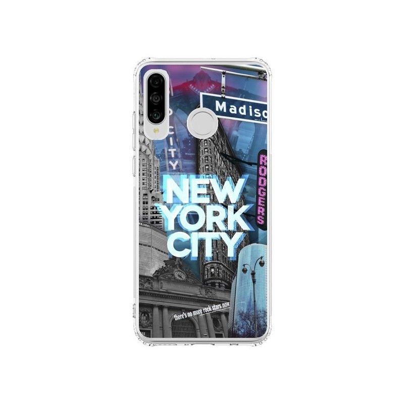 Coque Huawei P30 Lite New York City Buildings Bleu - Javier Martinez