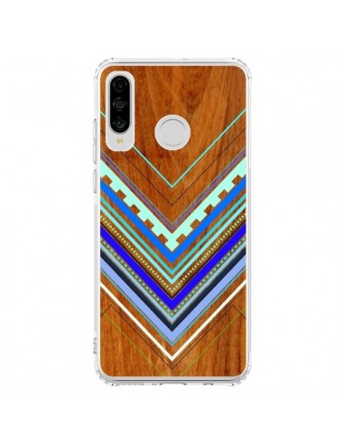 Coque Huawei P30 Lite Azteque Arbutus Blue Bois Aztec Tribal - Jenny Mhairi