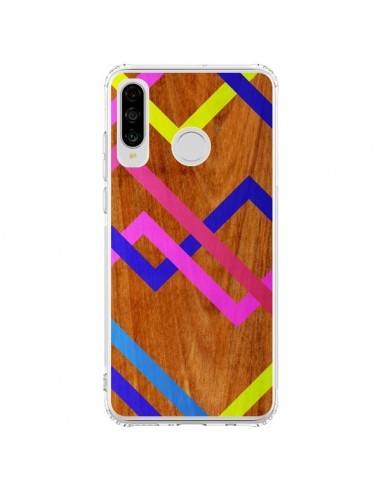 Coque Huawei P30 Lite Pink Yellow Wooden Bois Azteque Aztec Tribal - Jenny Mhairi