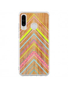 Coque Huawei P30 Lite Wooden Chevron Pink Bois Azteque...