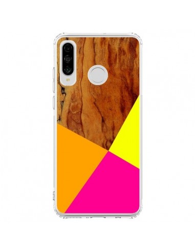 Coque Huawei P30 Lite Wooden Colour Block Bois Azteque Aztec Tribal - Jenny Mhairi