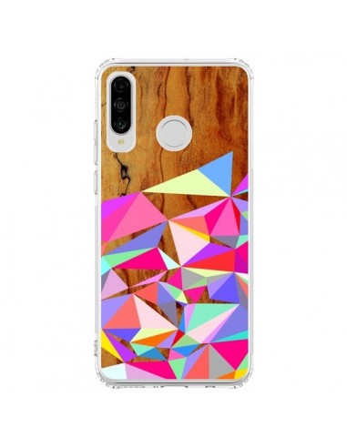 Coque Huawei P30 Lite Wooden Multi Geo Bois Azteque Aztec Tribal - Jenny Mhairi