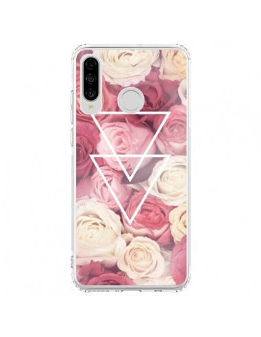 Coque Huawei P30 Lite Roses Triangles Fleurs - Jonathan Perez