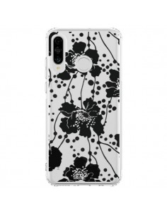 Coque Huawei P30 Lite Fleurs Noirs Flower Transparente -...