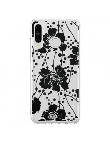 Coque Huawei P30 Lite Fleurs Noirs Flower Transparente - Dricia Do