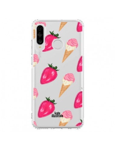 Coque Huawei P30 Lite Strawberry Ice Cream Fraise Glace Transparente - kateillustrate