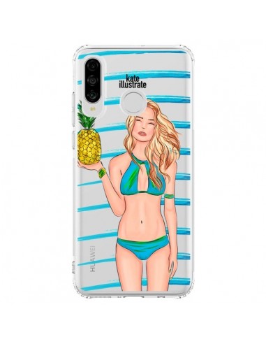 Coque Huawei P30 Lite Malibu Ananas Plage Ete Bleu Transparente - kateillustrate