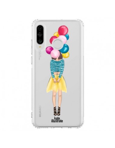 Coque Huawei P30 Lite Girls Balloons Ballons Fille Transparente - kateillustrate