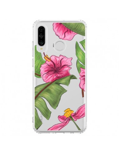 Coque Huawei P30 Lite Tropical Leaves Fleurs Feuilles Transparente - kateillustrate