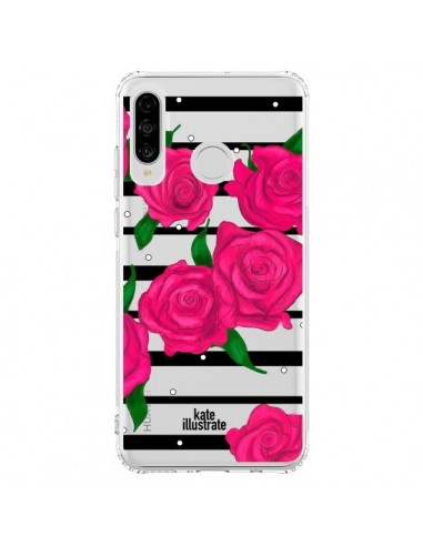 Coque Huawei P30 Lite Roses Rose Fleurs Flowers Transparente - kateillustrate