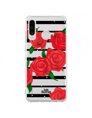 Coque Huawei P30 Lite Red Roses Rouge Fleurs Flowers Transparente - kateillustrate