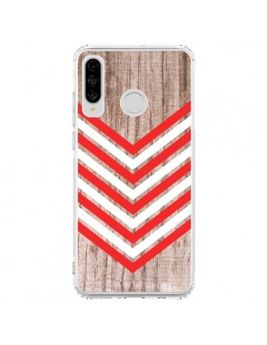 Coque Huawei P30 Lite Tribal Aztèque Bois Wood Flèche Rouge Blanc - Laetitia