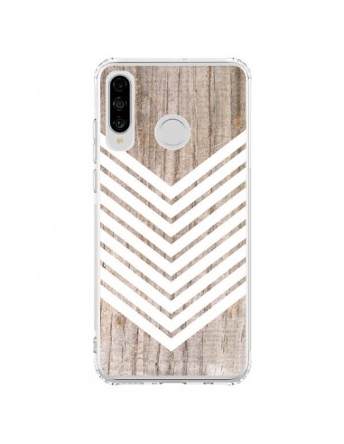 Coque Huawei P30 Lite Tribal Aztèque Bois Wood Flèche Blanc - Laetitia