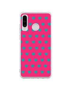 Coque Huawei P30 Lite Coeurs Bleus Fond Rose - Laetitia